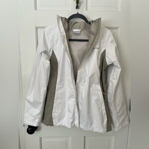 Columbia Omni Tech Waterproof Breathable Hooded Jacket White Gray Women's Size S